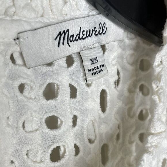 MADEWELL Womens Eyelet Ruffle-Sleeve Mini Dress NWOT Ivory Cotton AN137 Size XS - Picture 10 of 12
